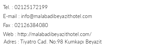 Malabadi Beyazt Hotel telefon numaralar, faks, e-mail, posta adresi ve iletiim bilgileri